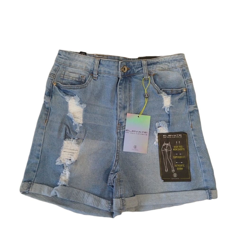 Elevate high rise mom denim shorts Size 9 Nwt Distressed Beachy